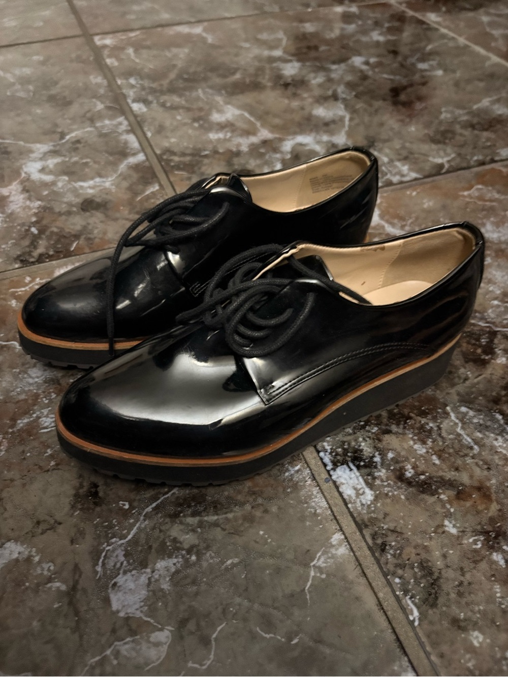 Aldo Black Patent Leather Platform Lace-Up Moccasins